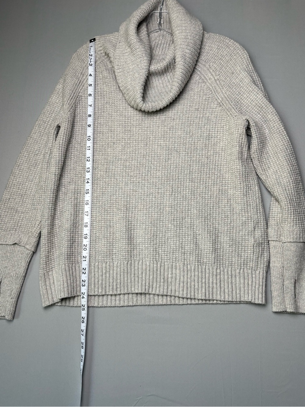 Market & Spruce Gray Chunky Knit Cowl Neck Sweater Cozy Oversized Thumbhole M - Picture 5 of 11